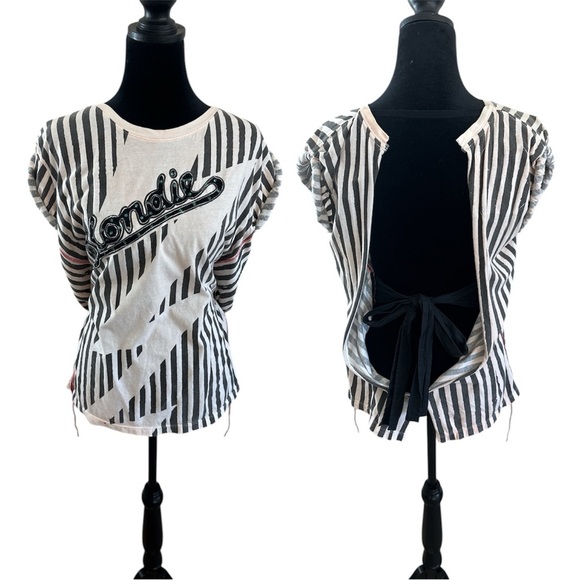 Vintage Tops - Vintage Custom One of A Kind Blondie Striped T Shirt Lightining 0116